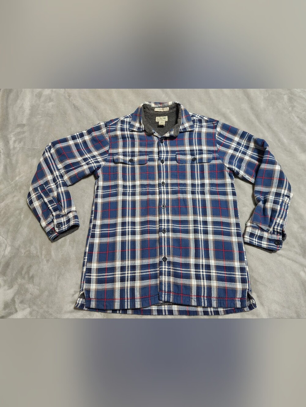 L.L. Bean Fleece Lined Blue Plaid Flannel Shirt Men’s Small-Reg